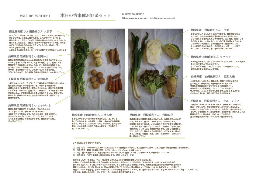 2月7日　本日のお野菜セットの内容です