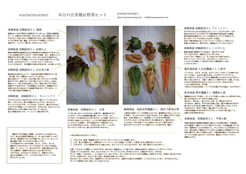 2月21日　本日のお野菜セットの内容です。