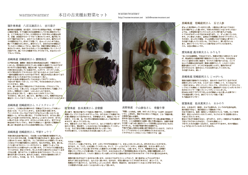 6月26日　本日のお野菜セットの内容です。