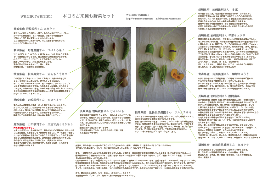 8月21日　本日のお野菜セットの内容です。
