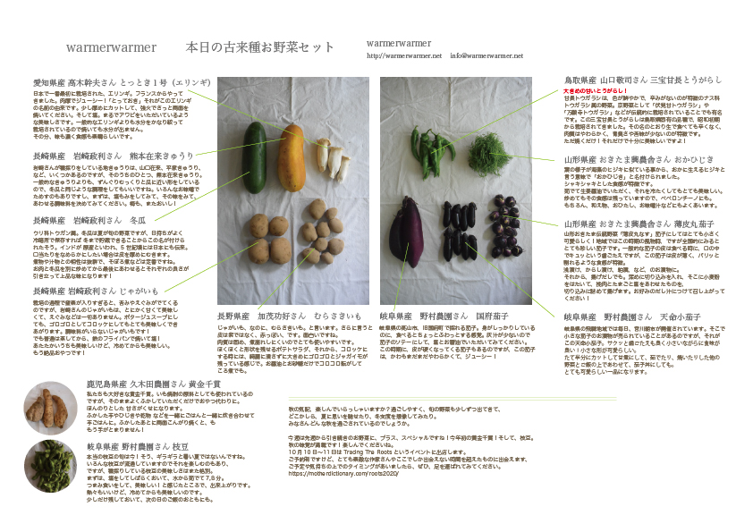 9月25日　本日のお野菜セットの内容です。