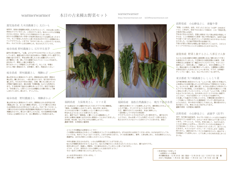 12月25日　本日のお野菜セットの内容です。