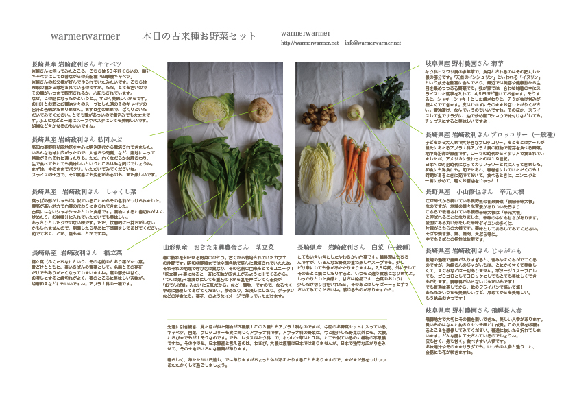 3月5日　本日のお野菜セットの内容です。